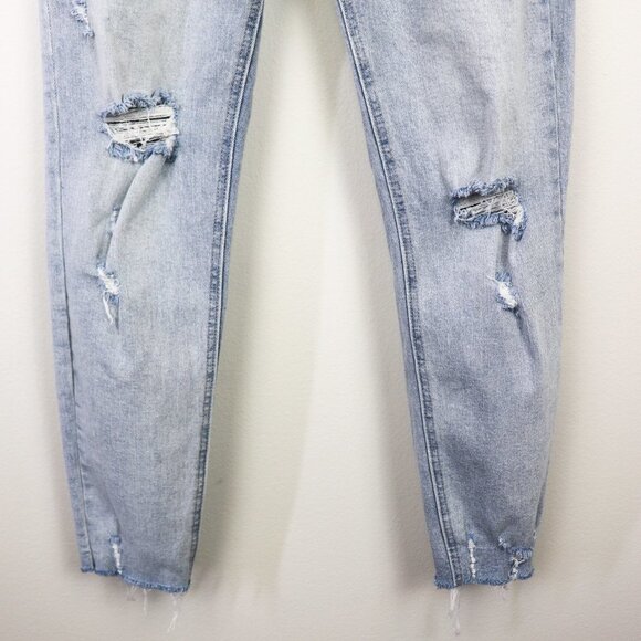 Kancan Distressed High Waist Mom Jeans Skinny Leg Raw Hem Light Wash Blue 26 - Picture 4 of 12